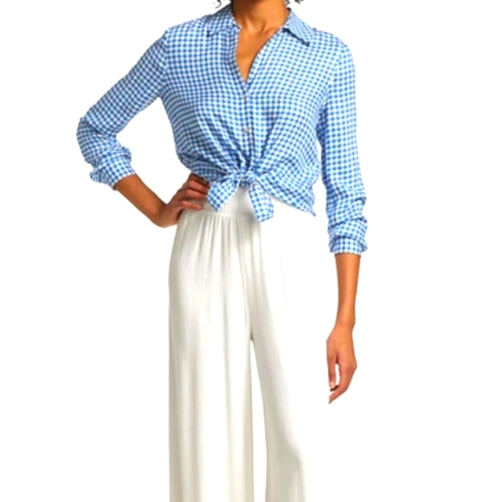 L AGENCE Holly Gingham Blouse In Ivory Nebulas Blue size M